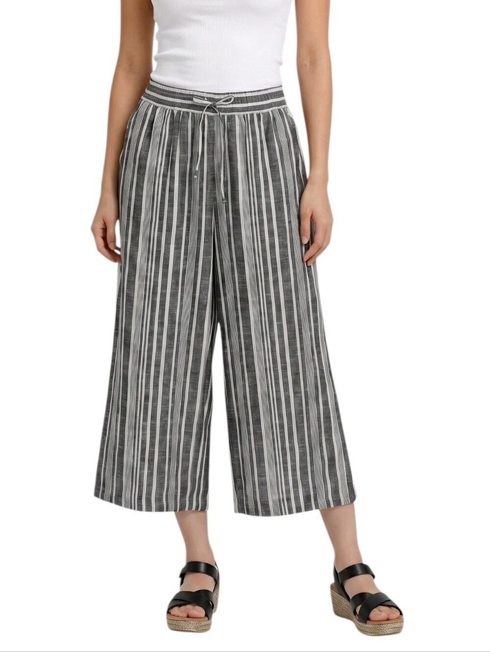 Banana Republic Black & White Striped Wide-Leg Pull-On Cropped Pants Size XS
